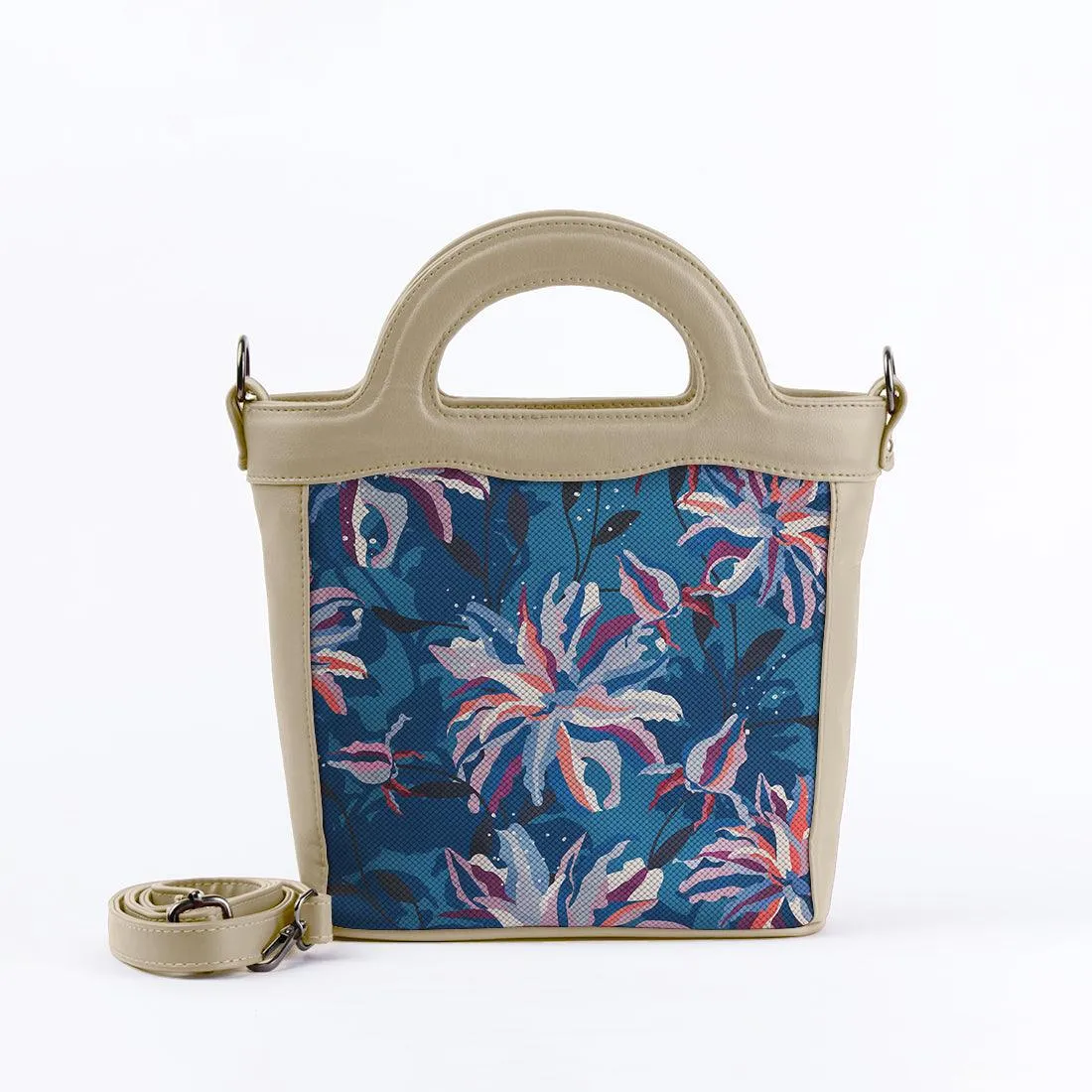 Beige Top Handle Handbag Blue Night