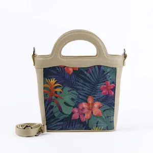 Beige Top Handle Handbag Dark Floral