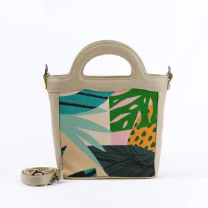 Beige Top Handle Handbag Garden