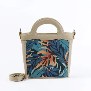Beige Top Handle Handbag Leaves