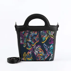 Black Top Handle Handbag Butterfly