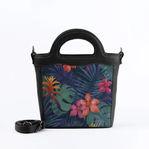Black Top Handle Handbag Dark Floral