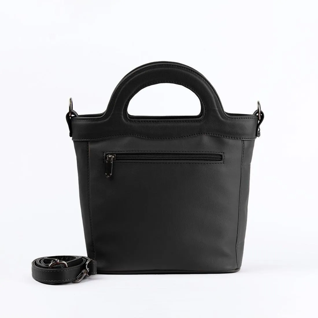 Black Top Handle Handbag Dark Floral