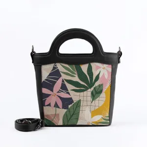 Black Top Handle Handbag Leafs
