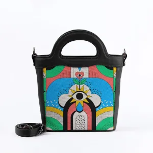 Black Top Handle Handbag Star Eye