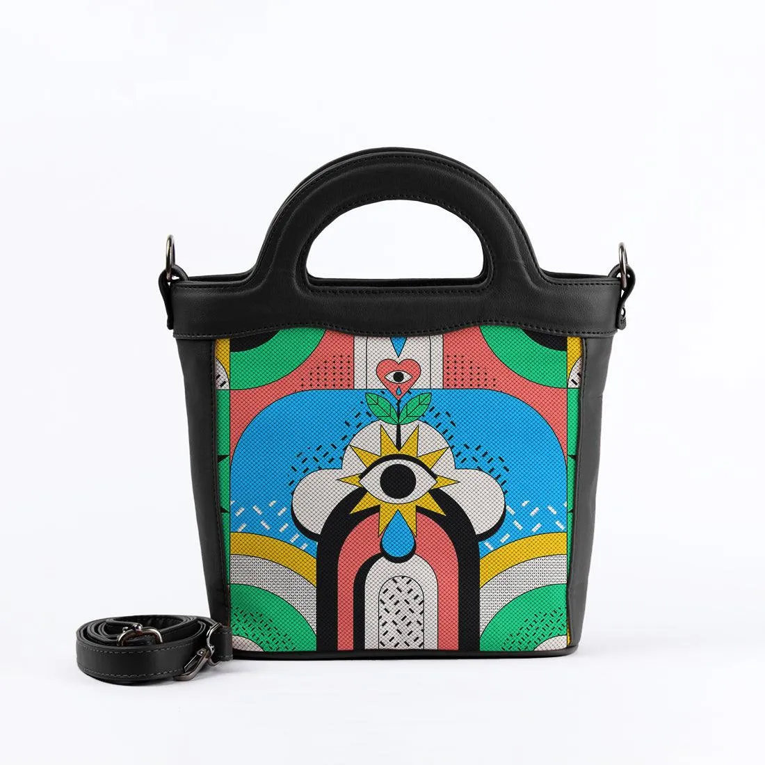 Black Top Handle Handbag Star Eye