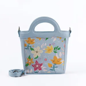 Blue Top Handle Handbag Blue Floral Art