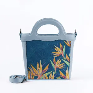 Blue Top Handle Handbag Floral Shades