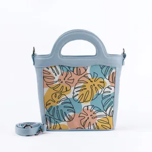 Blue Top Handle Handbag Floral