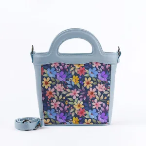 Blue Top Handle Handbag Purple Floral