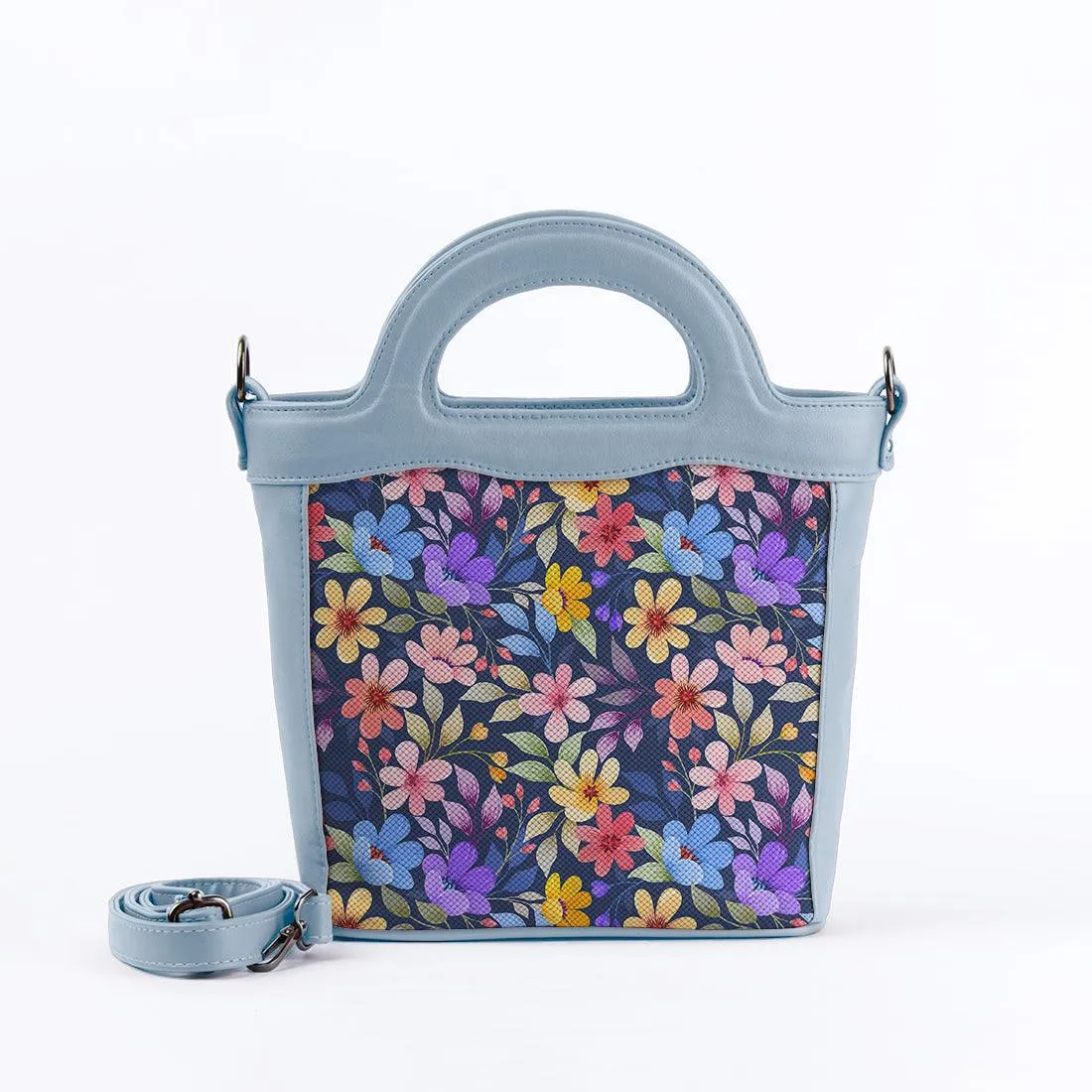 Blue Top Handle Handbag Purple Floral