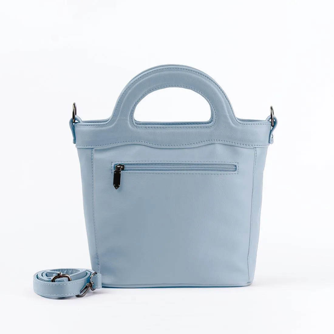 Blue Top Handle Handbag White Floral