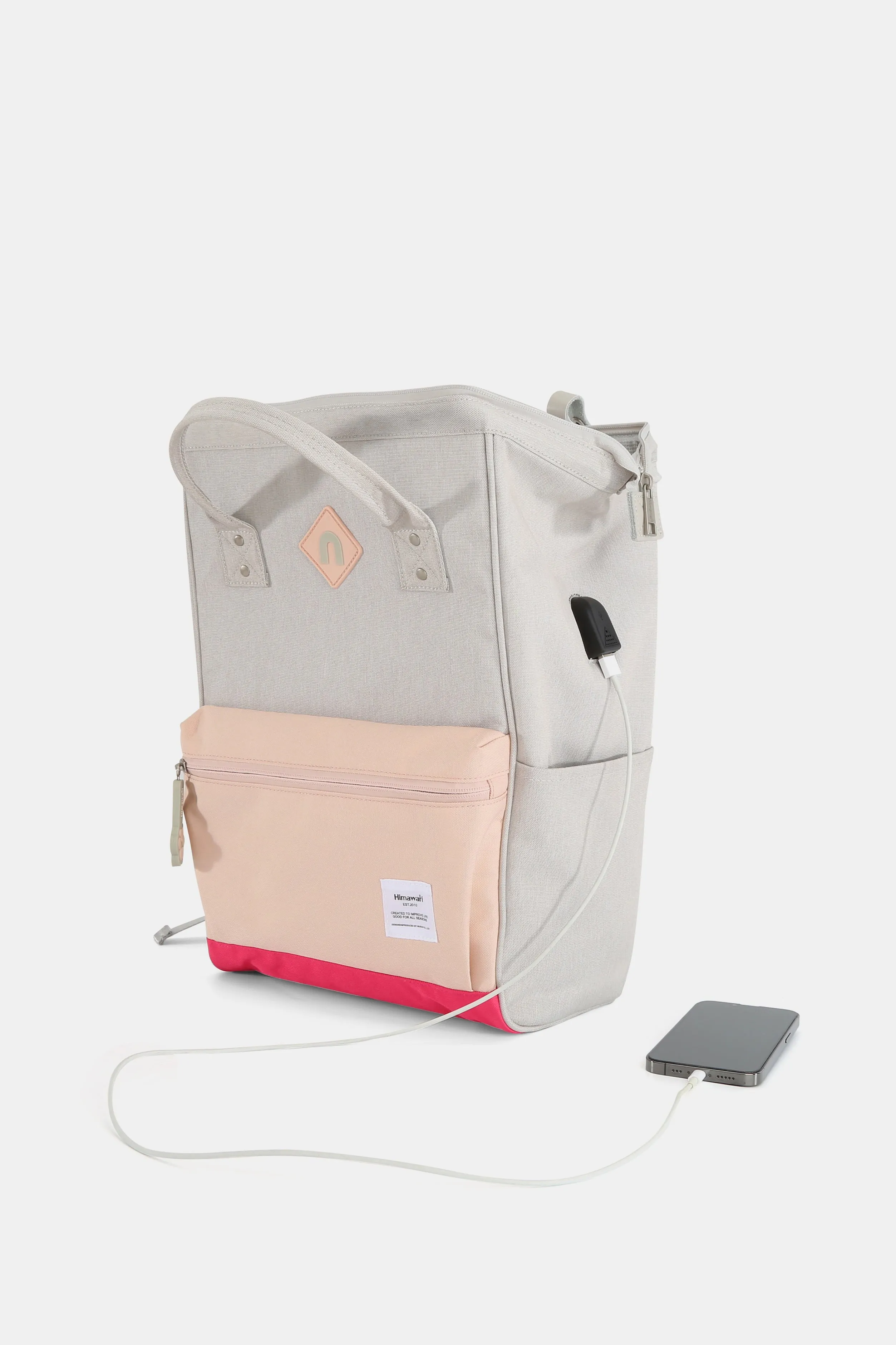 Himawari Contrast Waterproof Backpack Bag with External USB Port🟣🔴🔵⚪️🟢
