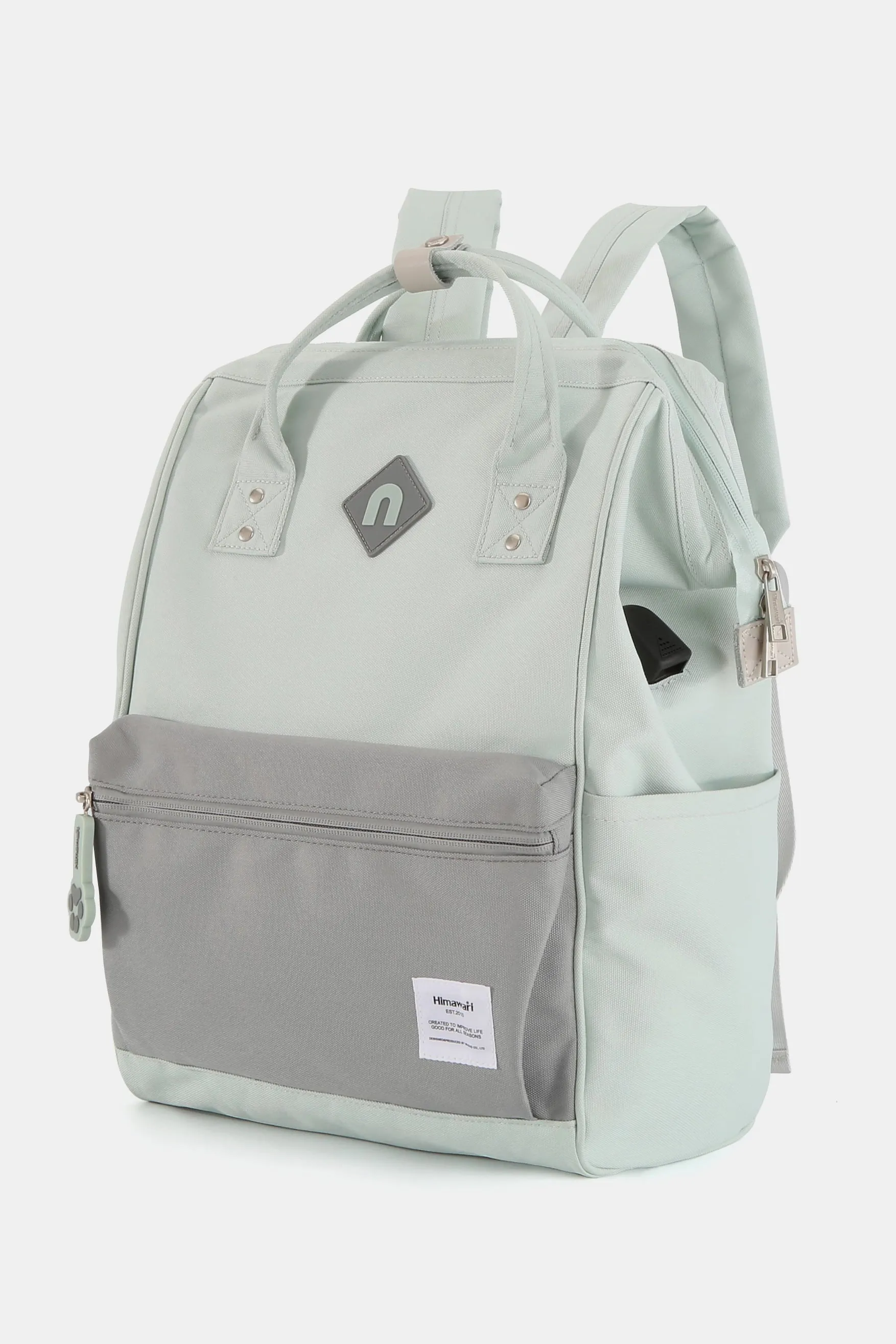 Himawari Contrast Waterproof Backpack Bag with External USB Port🟣🔴🔵⚪️🟢