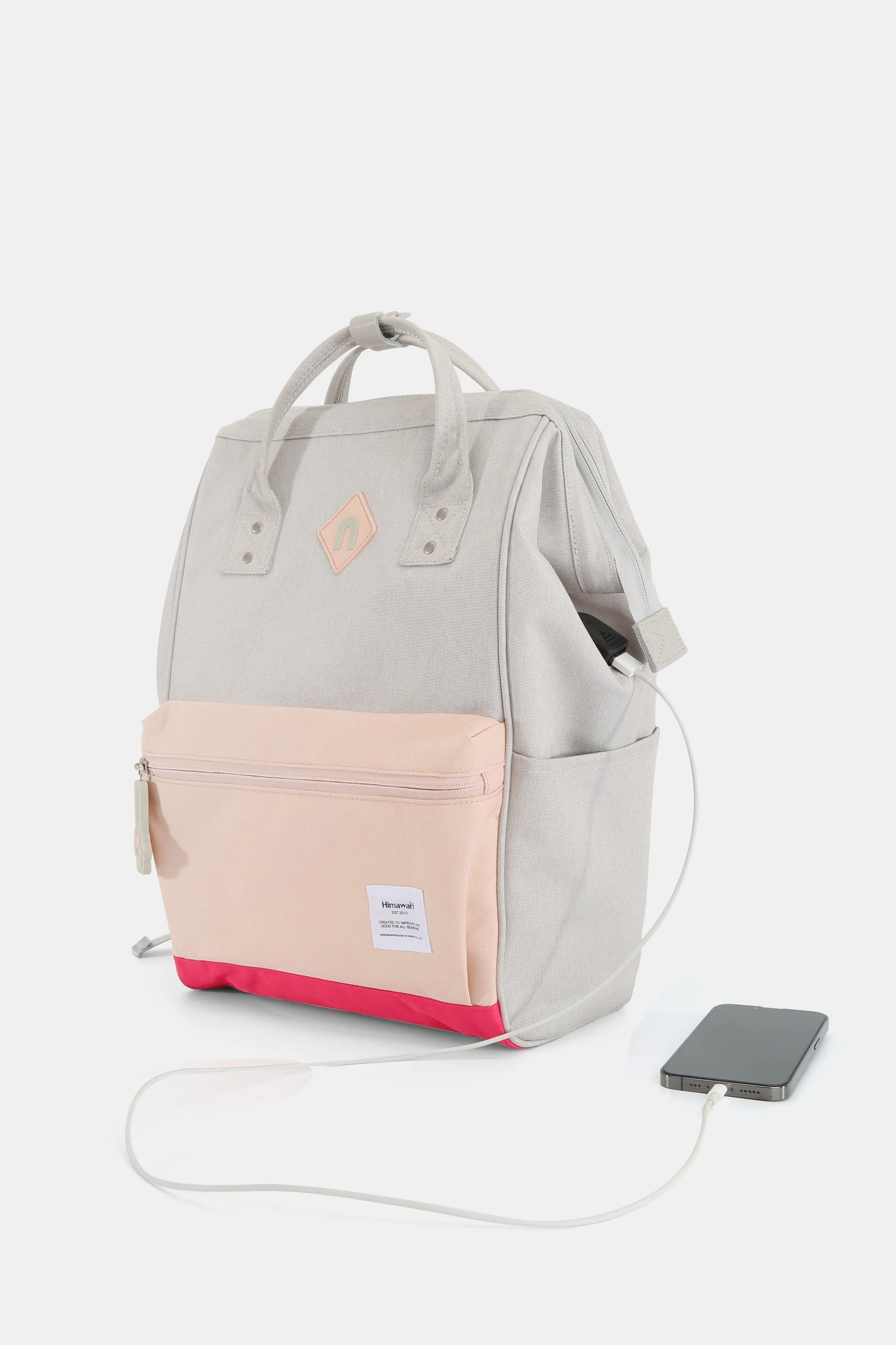 Himawari Contrast Waterproof Backpack Bag with External USB Port🟣🔴🔵⚪️🟢