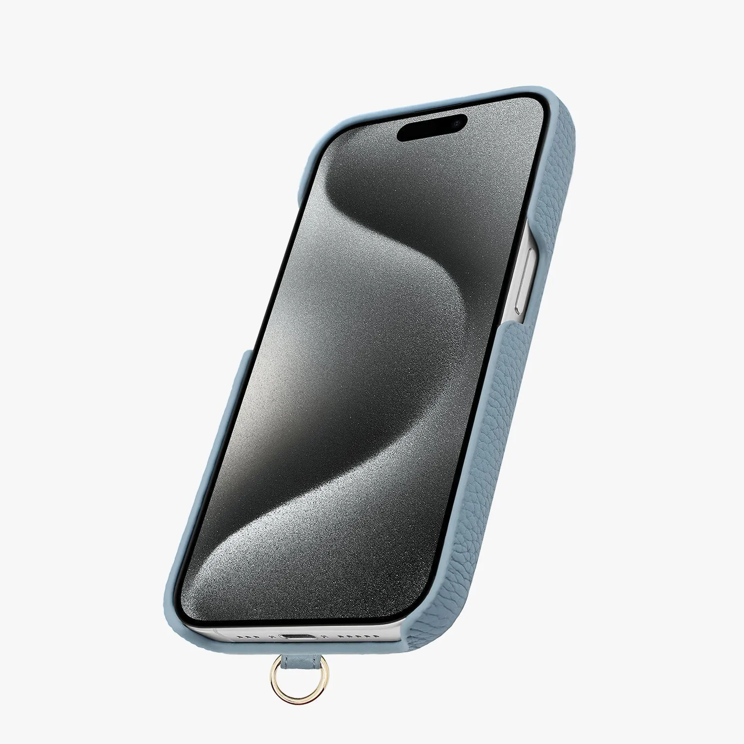 iPhone 15 Leather Sling Card Case with Crossbody Leather Strap