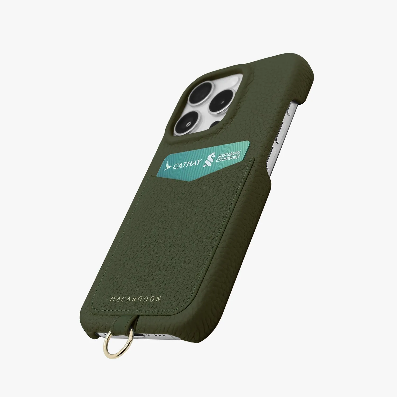 iPhone 15 Leather Sling Card Case with Crossbody Leather Strap