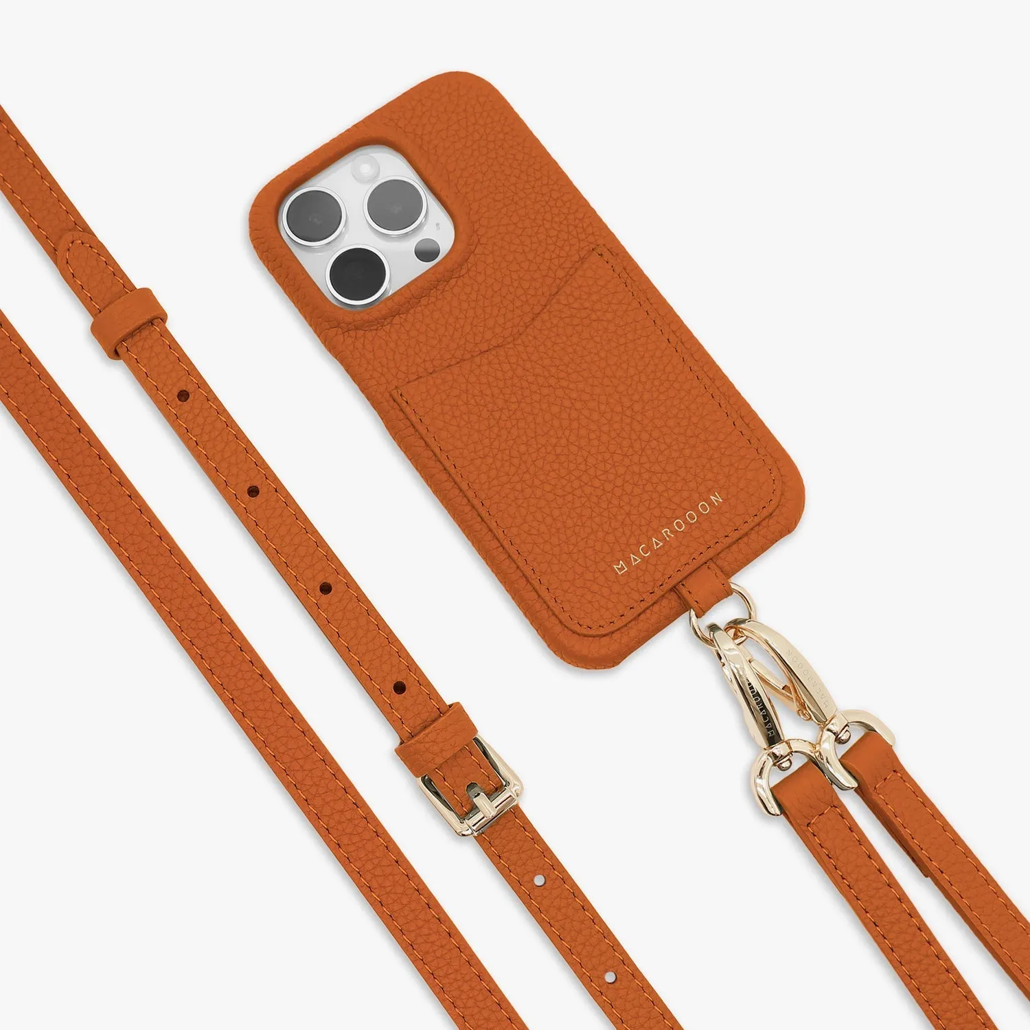 iPhone 15 Leather Sling Card Case with Crossbody Leather Strap