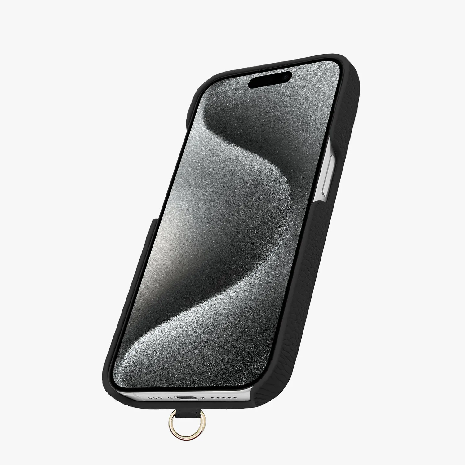 iPhone 15 Leather Sling Card Case with Crossbody Leather Strap
