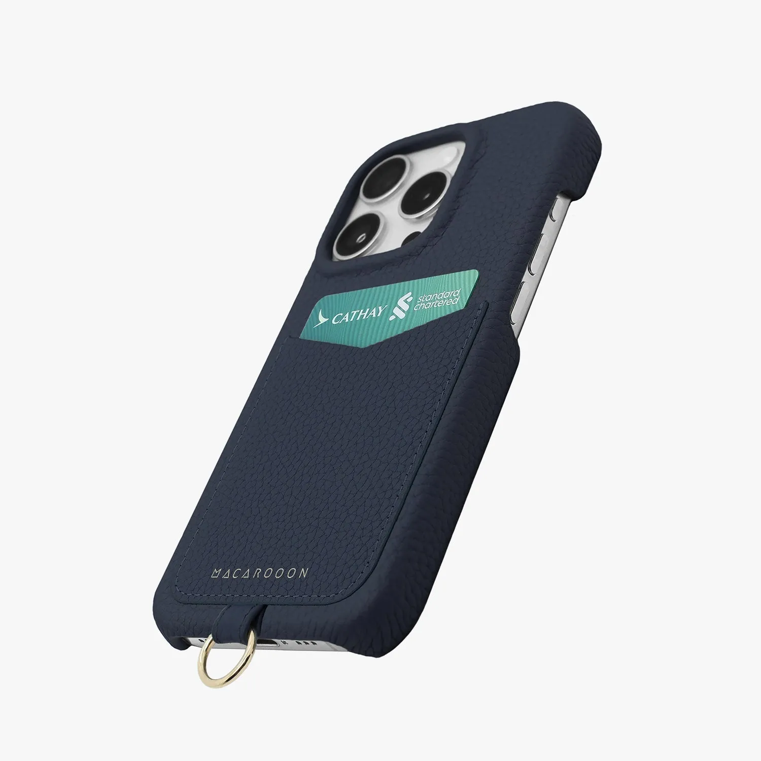 iPhone 15 Leather Sling Card Case with Crossbody Leather Strap