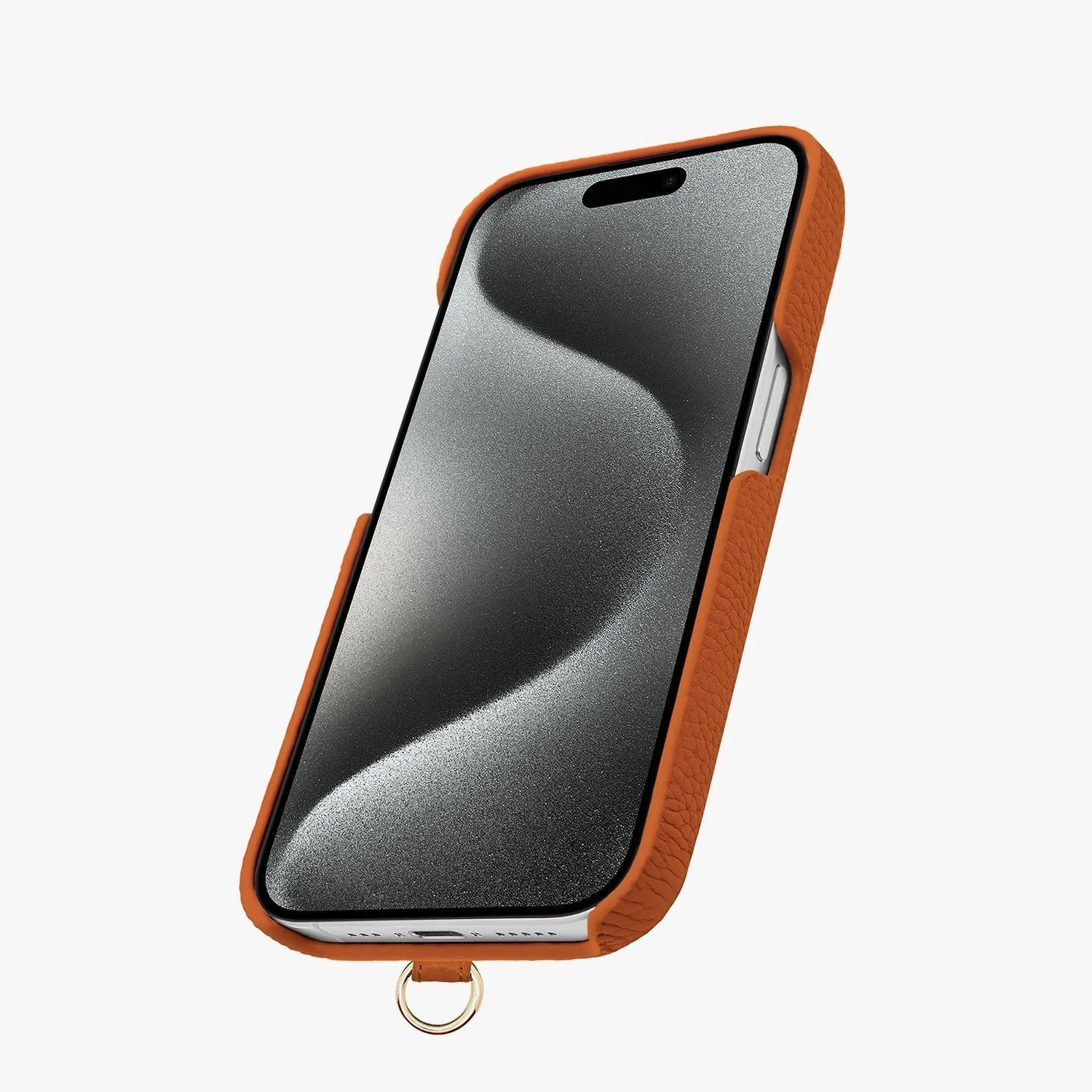 iPhone 15 Leather Sling Card Case with Crossbody Leather Strap