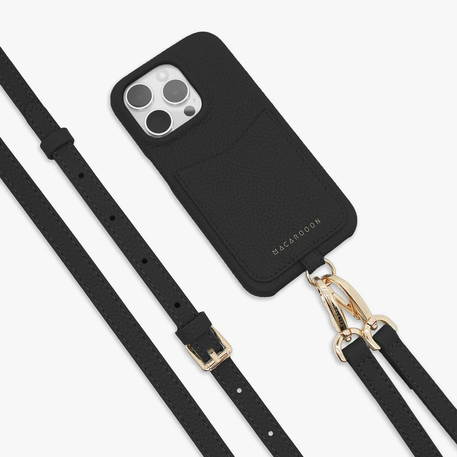 iPhone 15 Leather Sling Card Case with Crossbody Leather Strap