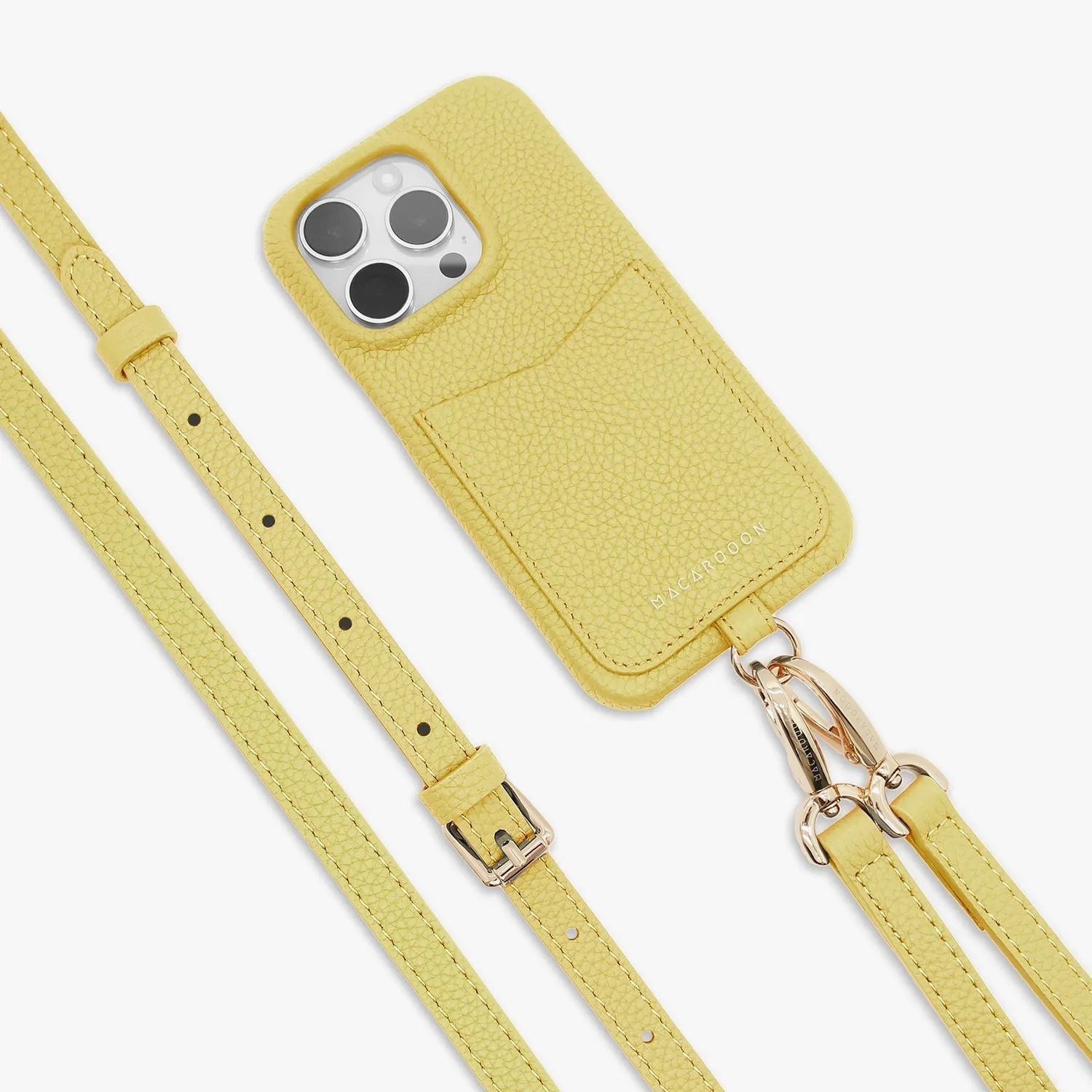 iPhone 15 Leather Sling Card Case with Crossbody Leather Strap