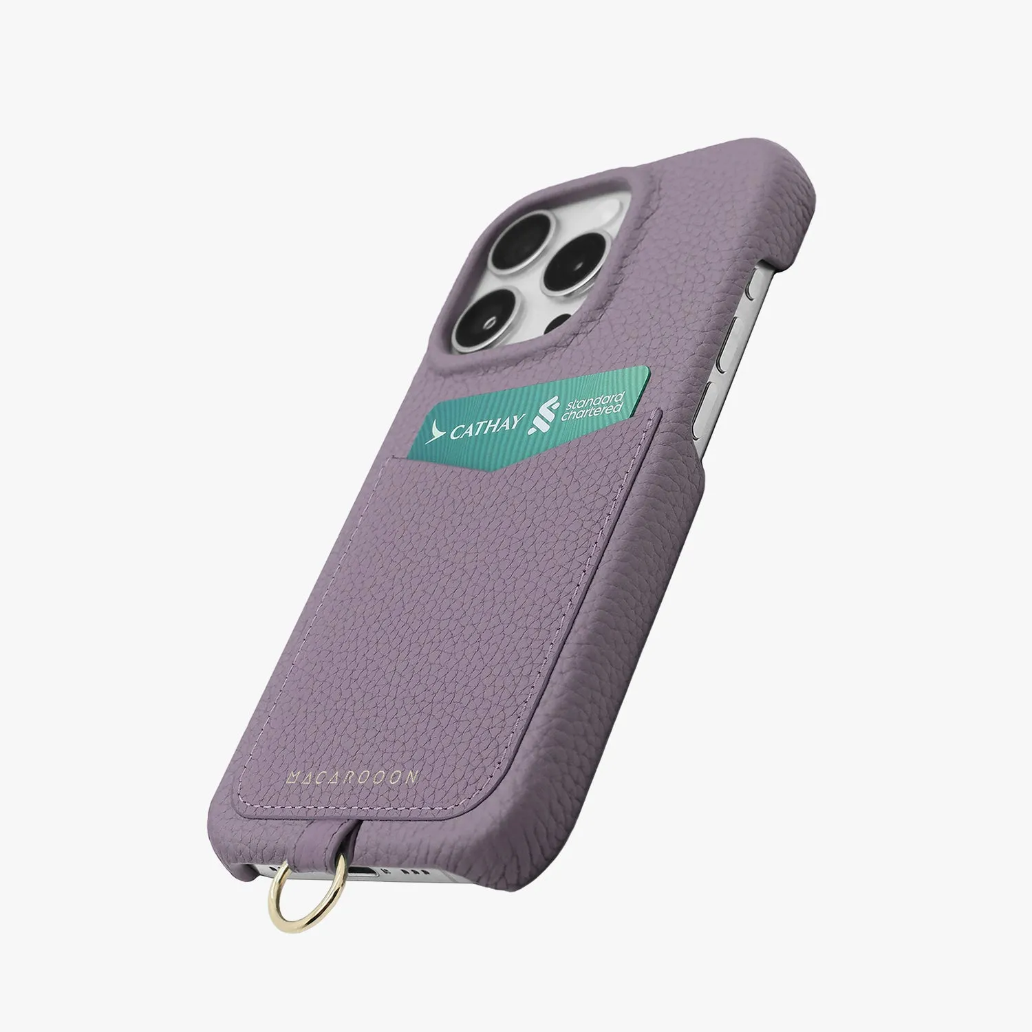iPhone 15 Leather Sling Card Case with Crossbody Leather Strap
