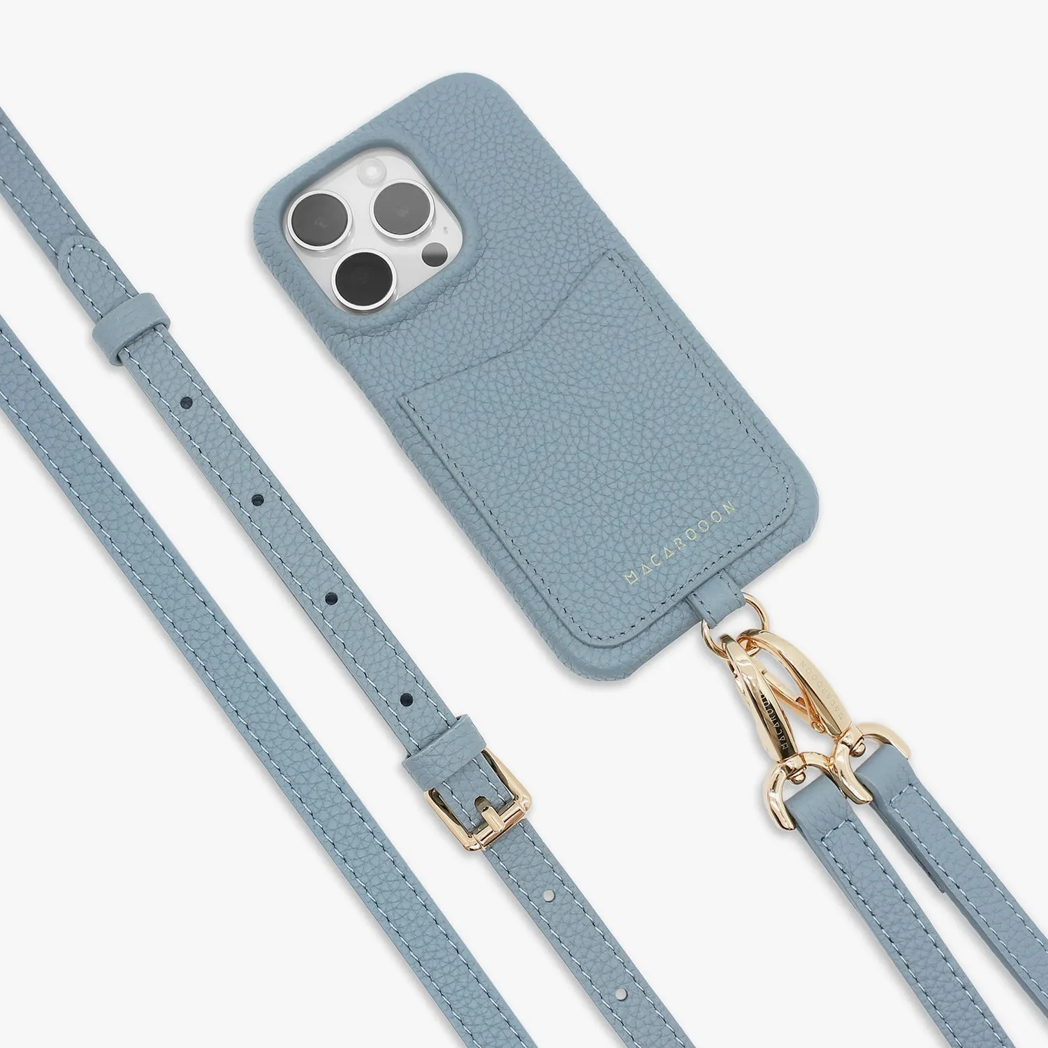 iPhone 15 Leather Sling Card Case with Crossbody Leather Strap
