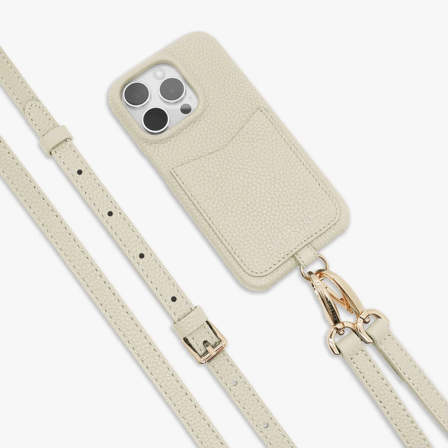 iPhone 15 Leather Sling Card Case with Crossbody Leather Strap