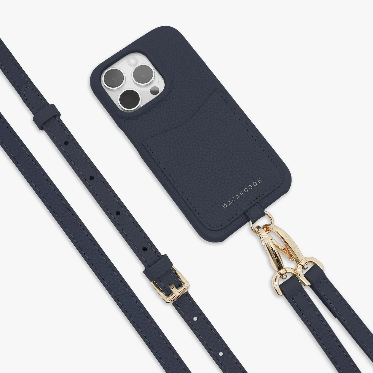 iPhone 15 Leather Sling Card Case with Crossbody Leather Strap