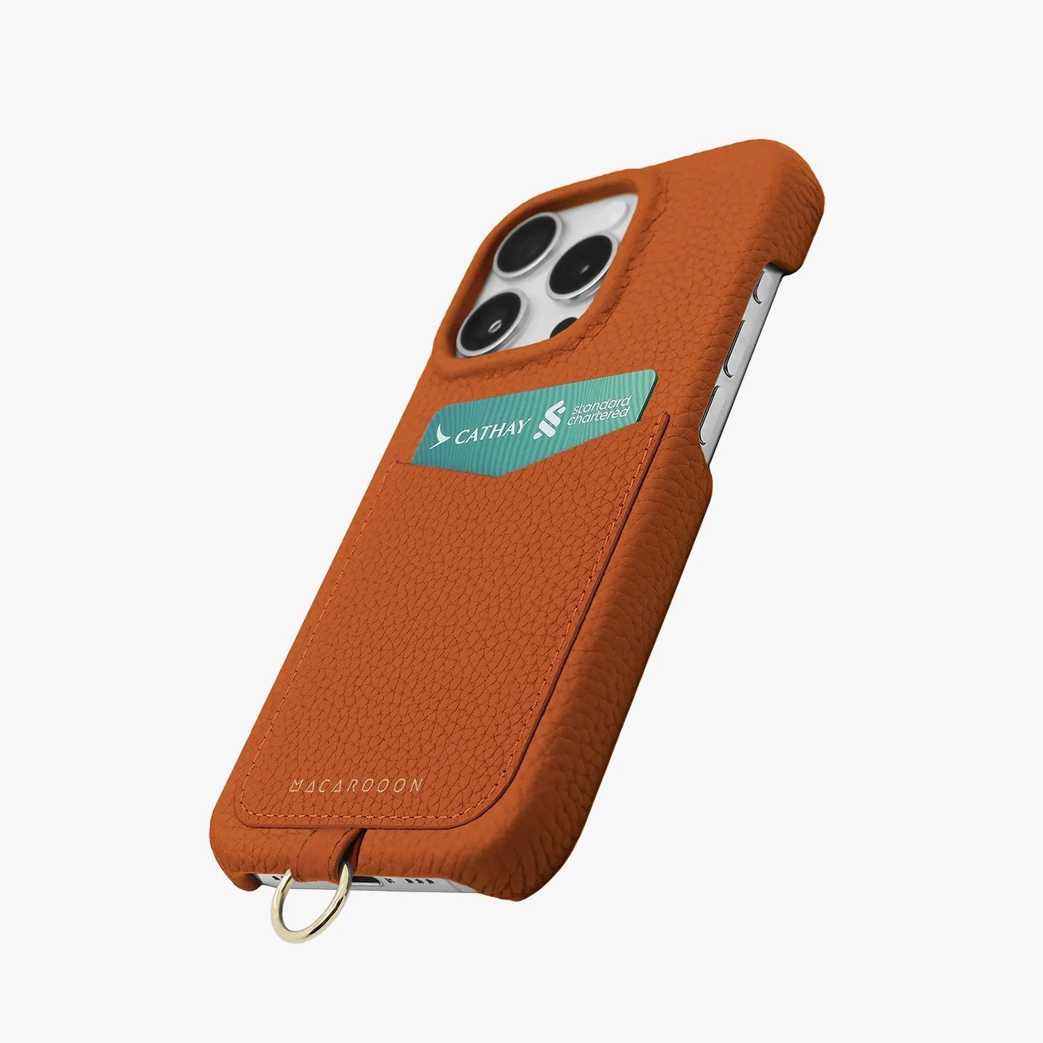 iPhone 15 Leather Sling Card Case with Crossbody Leather Strap