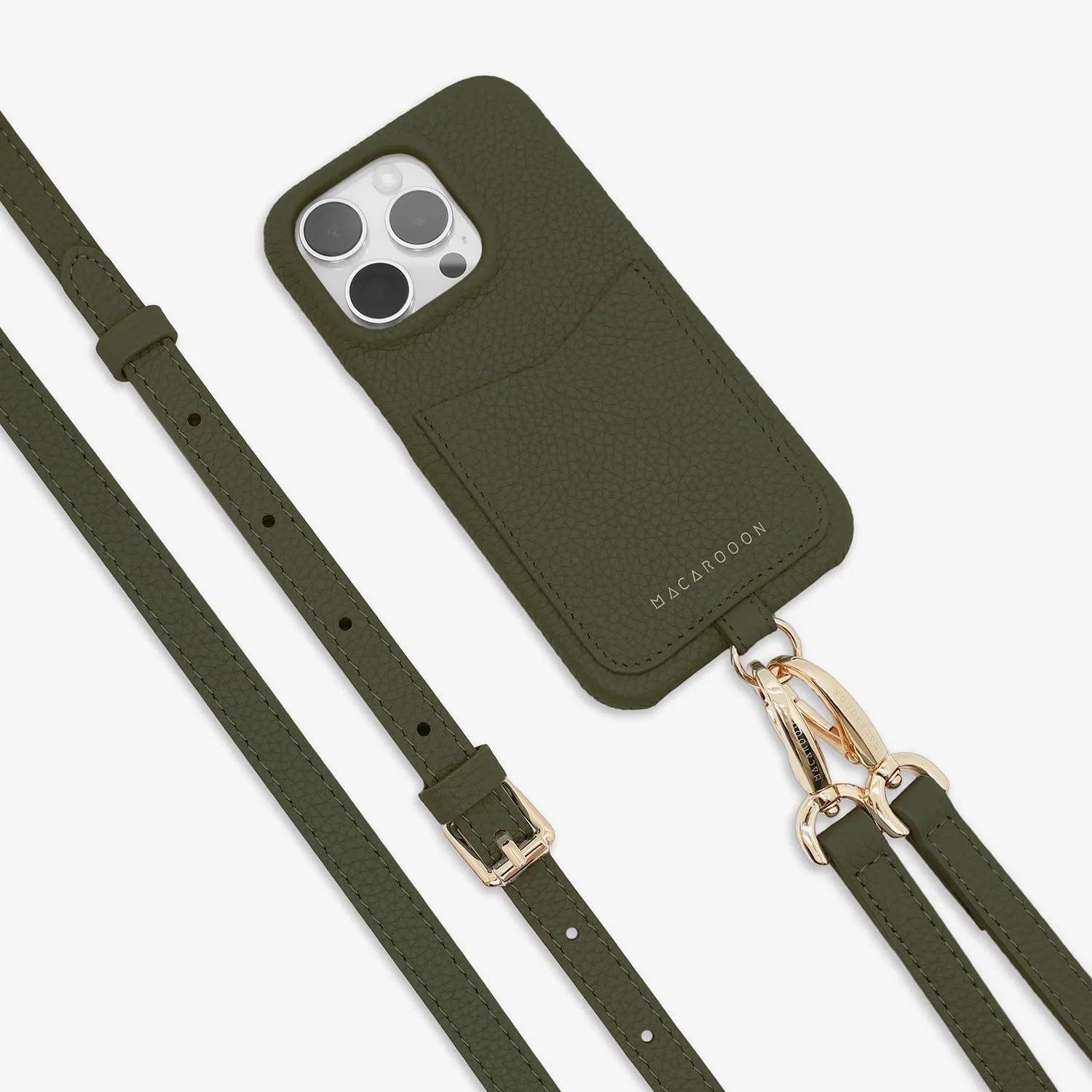 iPhone 15 Leather Sling Card Case with Crossbody Leather Strap