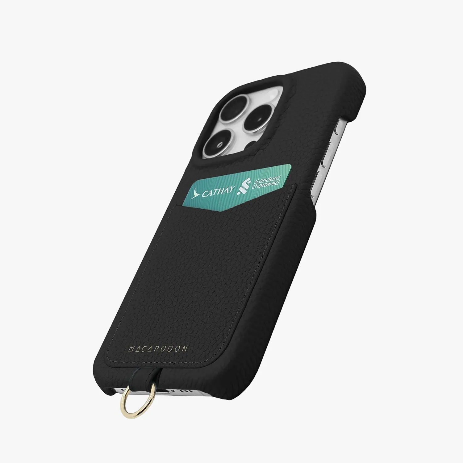 iPhone 15 Leather Sling Card Case with Crossbody Leather Strap