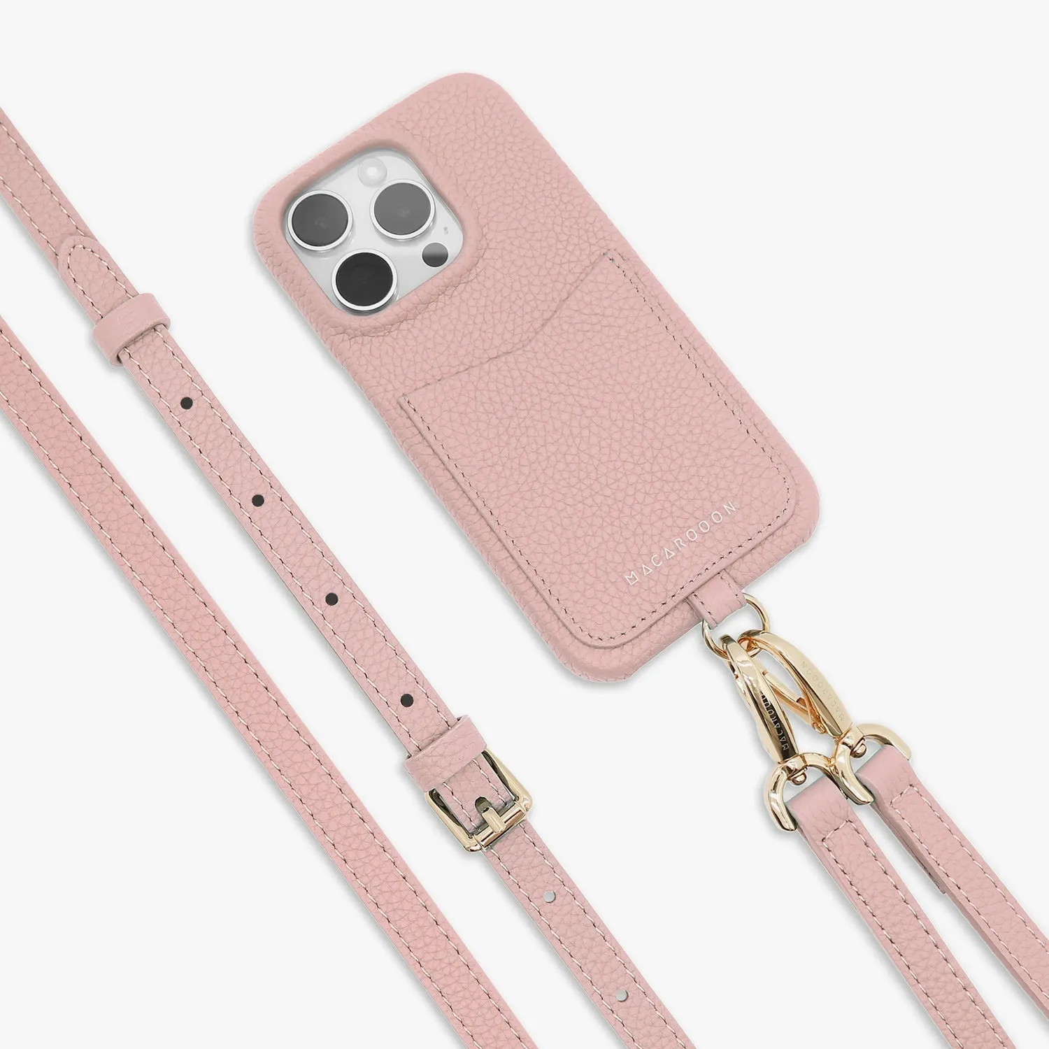 iPhone 15 Leather Sling Card Case with Crossbody Leather Strap