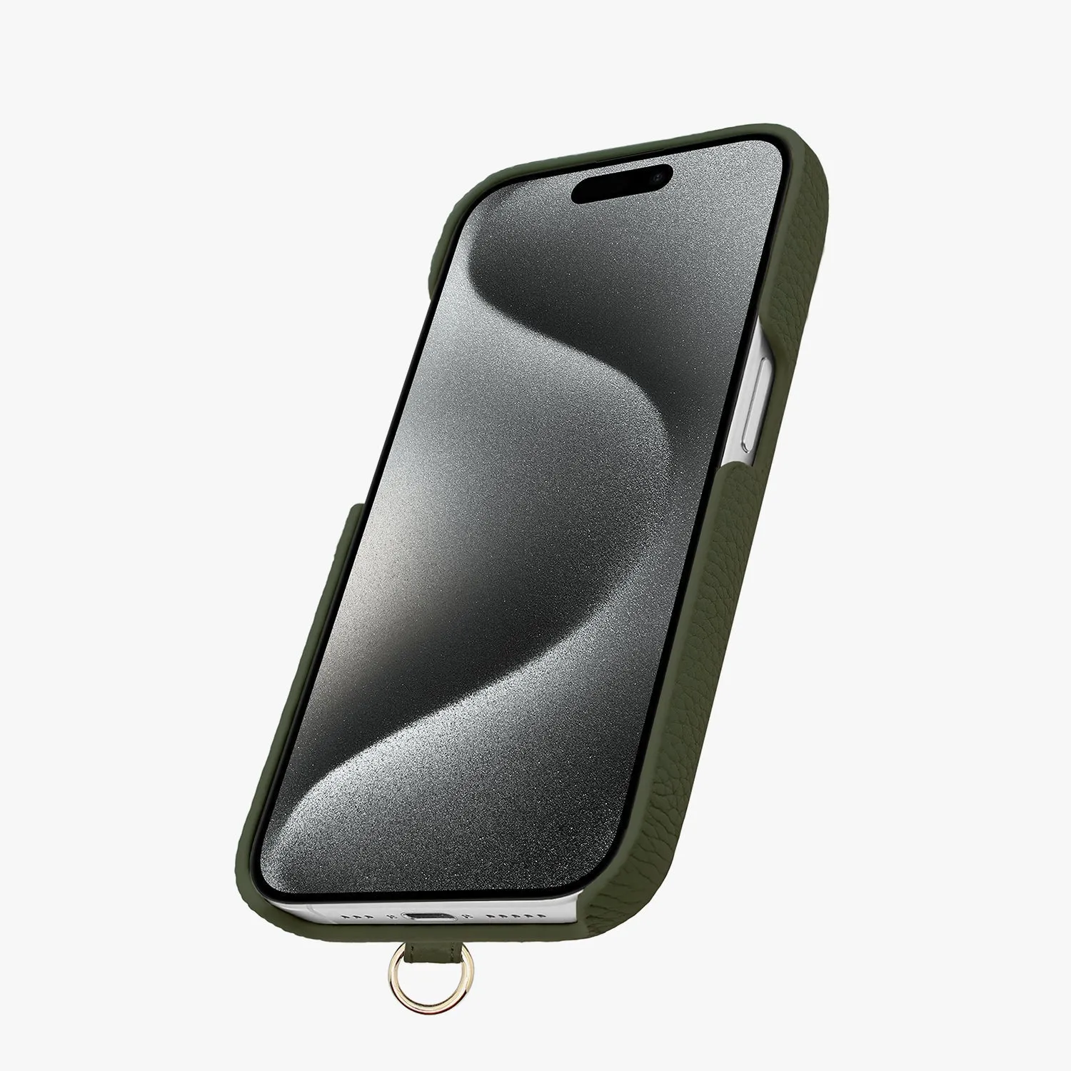 iPhone 15 Leather Sling Card Case with Crossbody Leather Strap