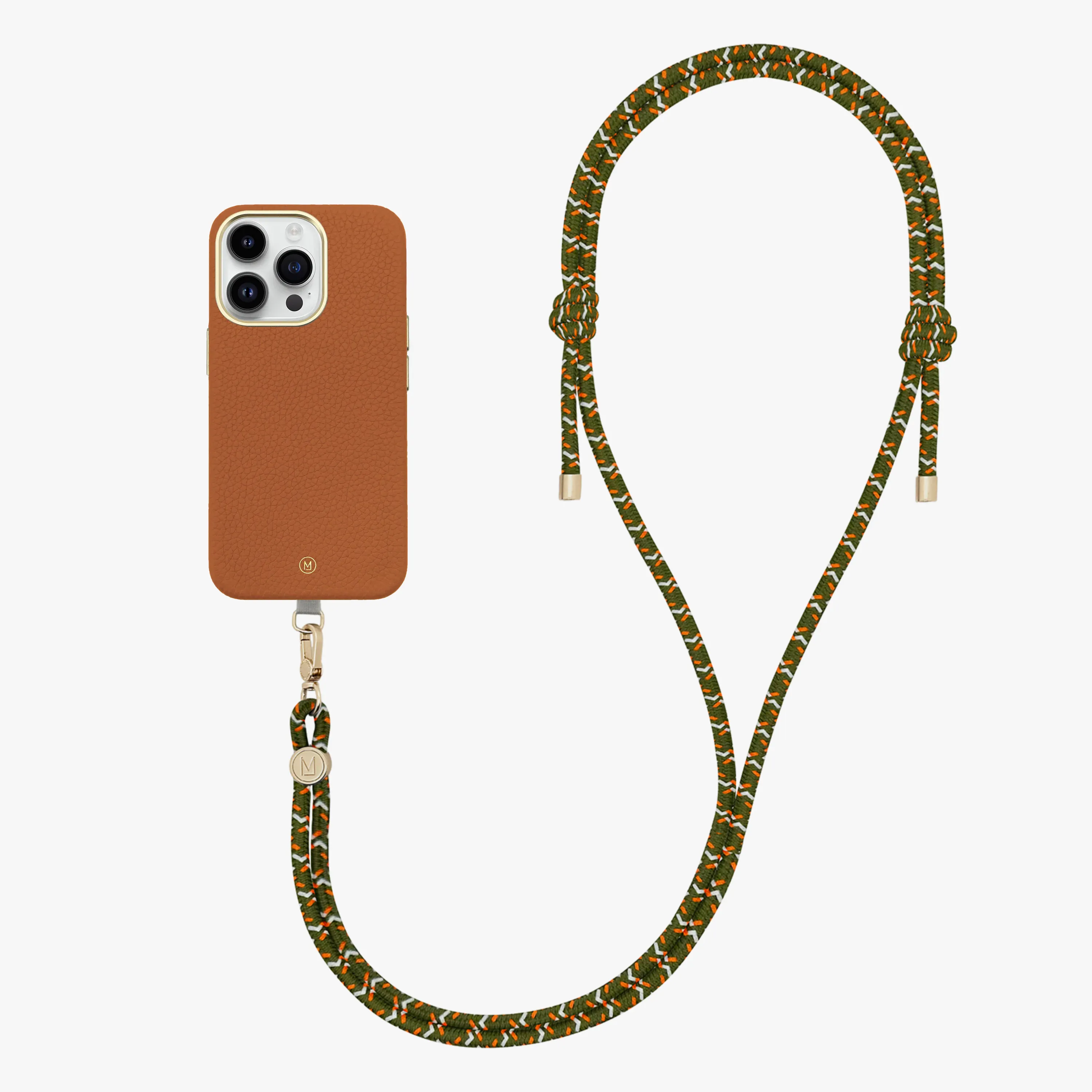 iPhone 16 Plus Leather MagSafe Case with Crossbody Rope Strap