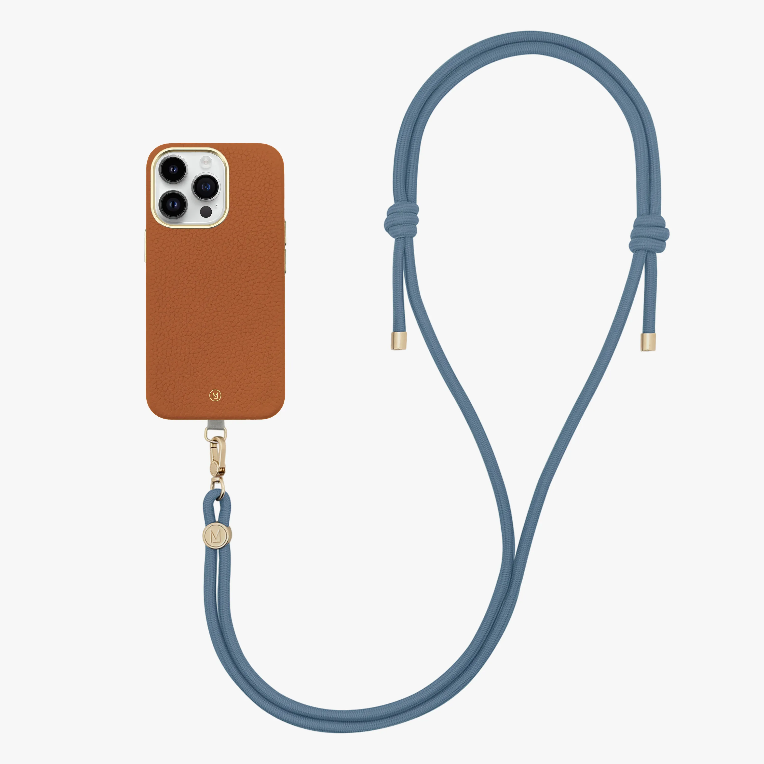 iPhone 16 Plus Leather MagSafe Case with Crossbody Rope Strap