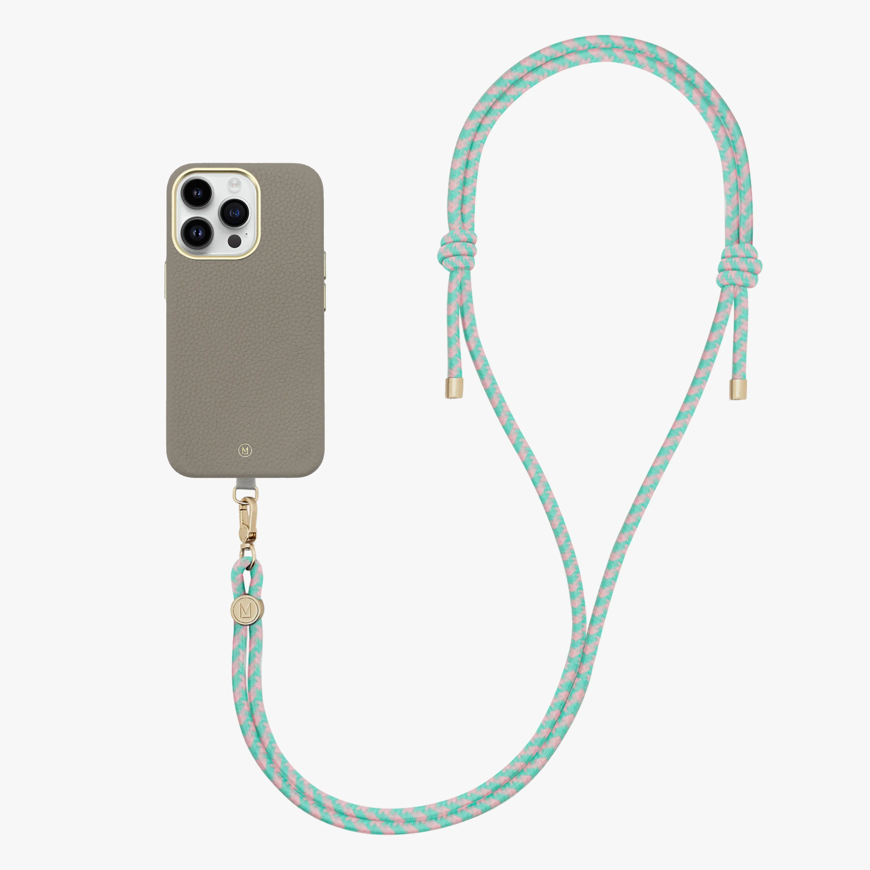 iPhone 16 Plus Leather MagSafe Case with Crossbody Rope Strap