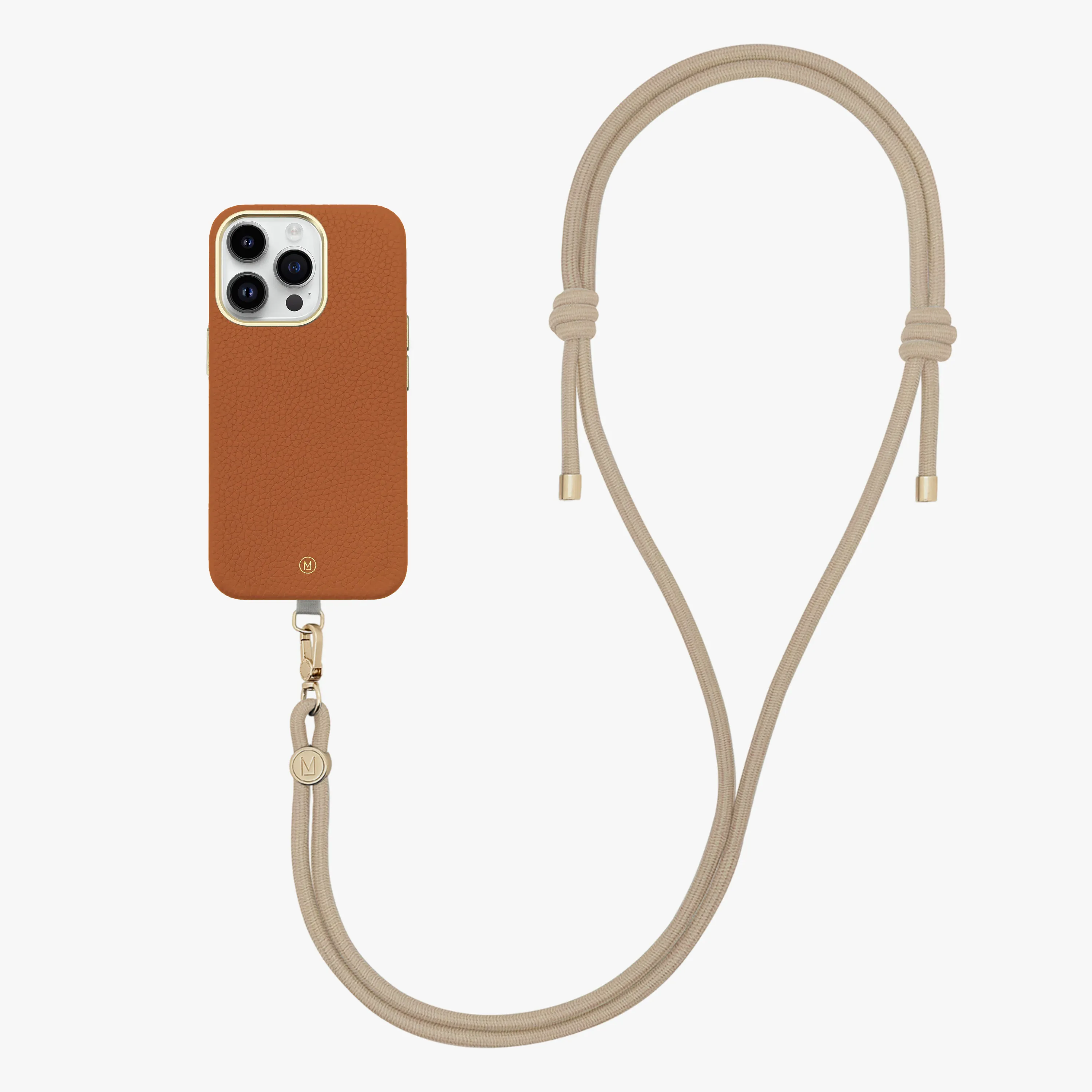 iPhone 16 Plus Leather MagSafe Case with Crossbody Rope Strap