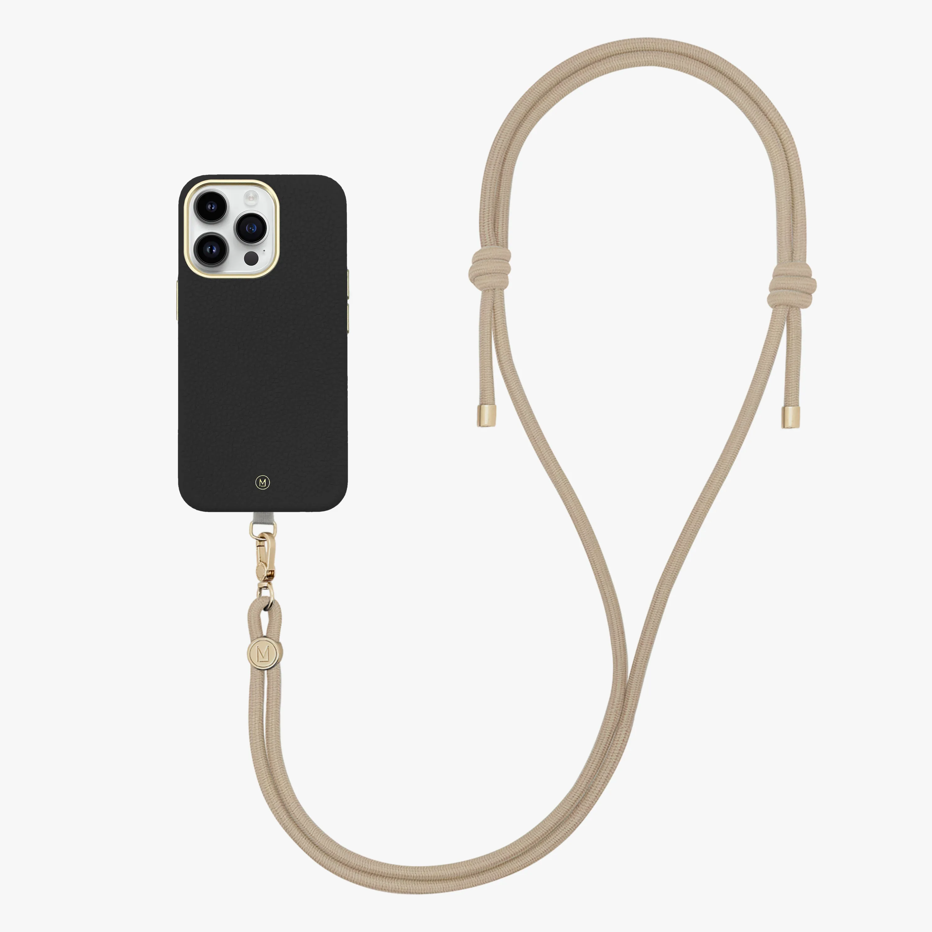 iPhone 16 Plus Leather MagSafe Case with Crossbody Rope Strap