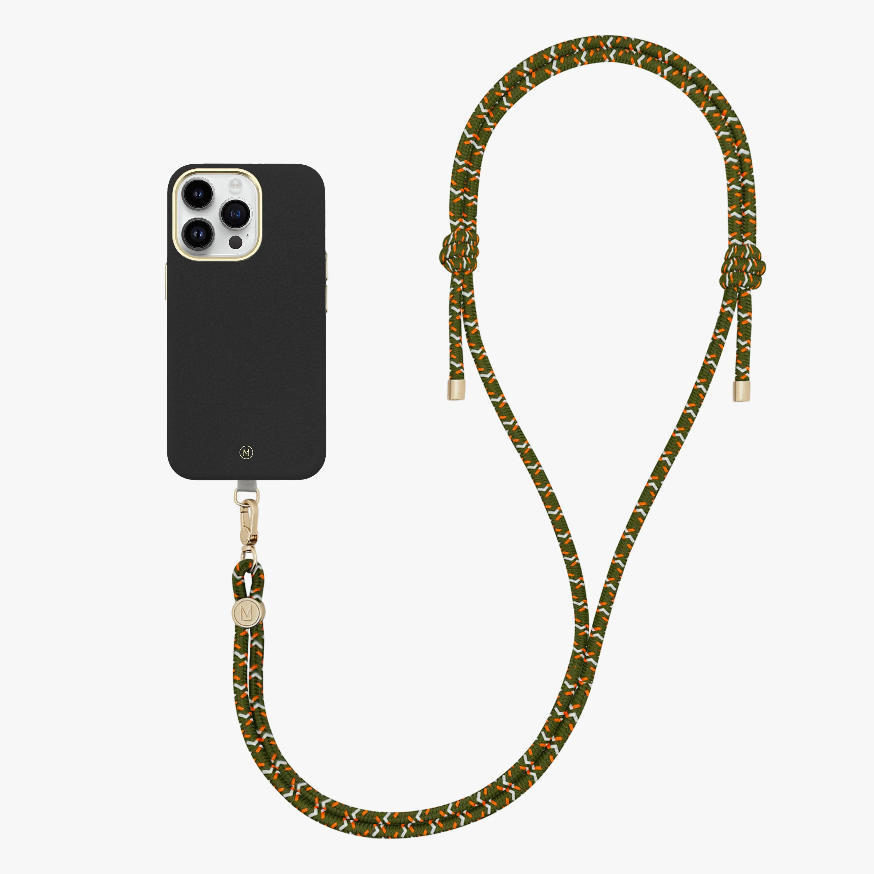 iPhone 16 Plus Leather MagSafe Case with Crossbody Rope Strap