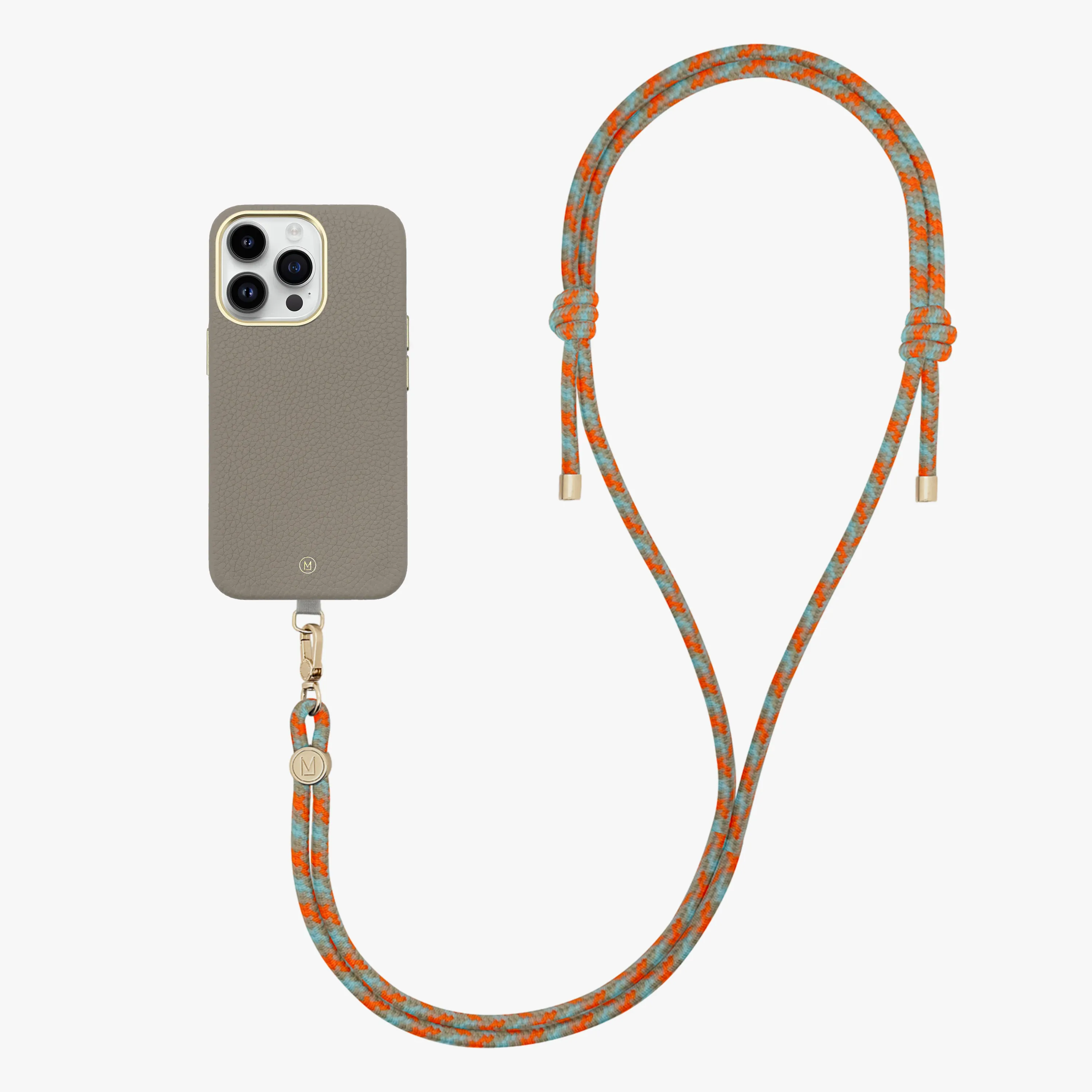 iPhone 16 Plus Leather MagSafe Case with Crossbody Rope Strap