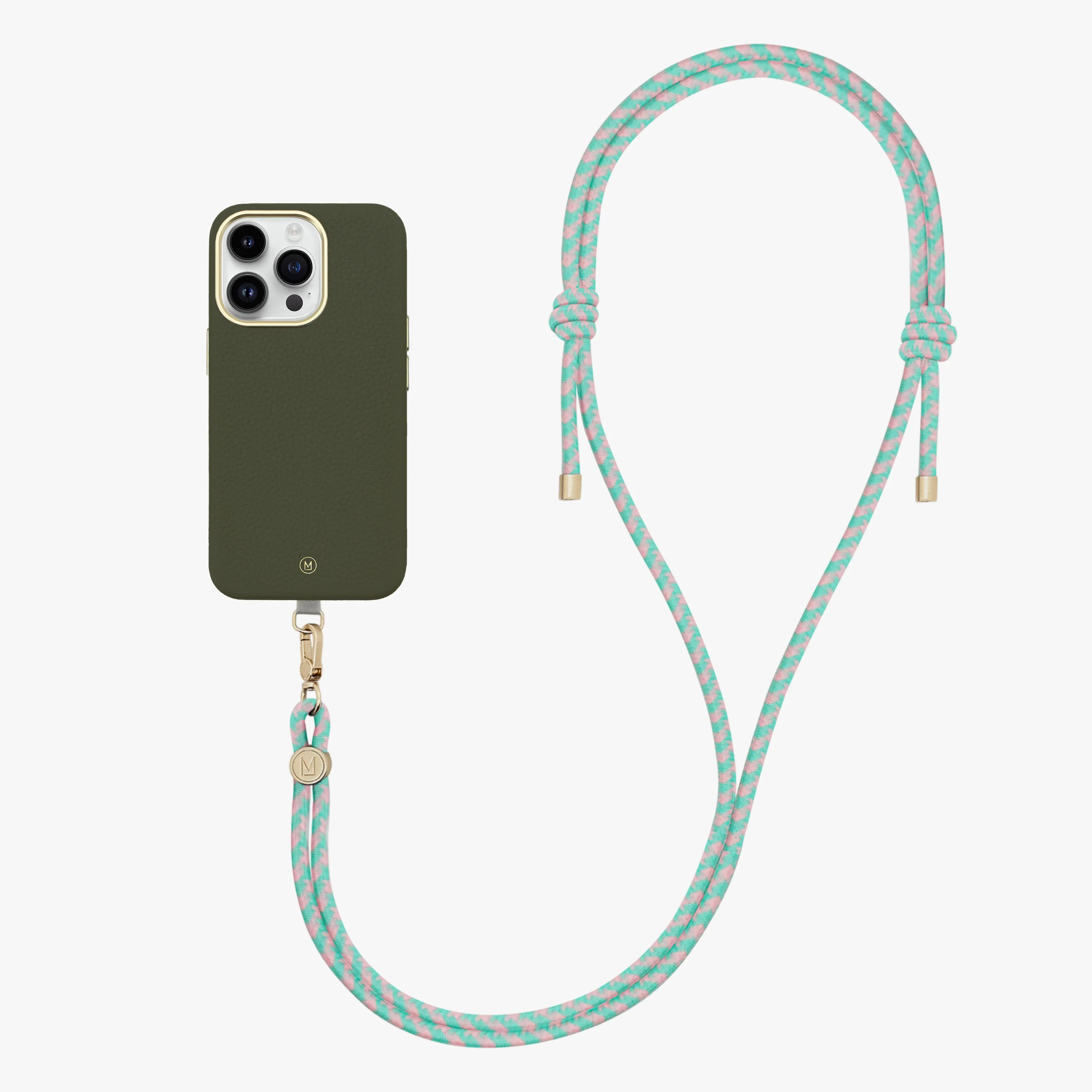 iPhone 16 Plus Leather MagSafe Case with Crossbody Rope Strap