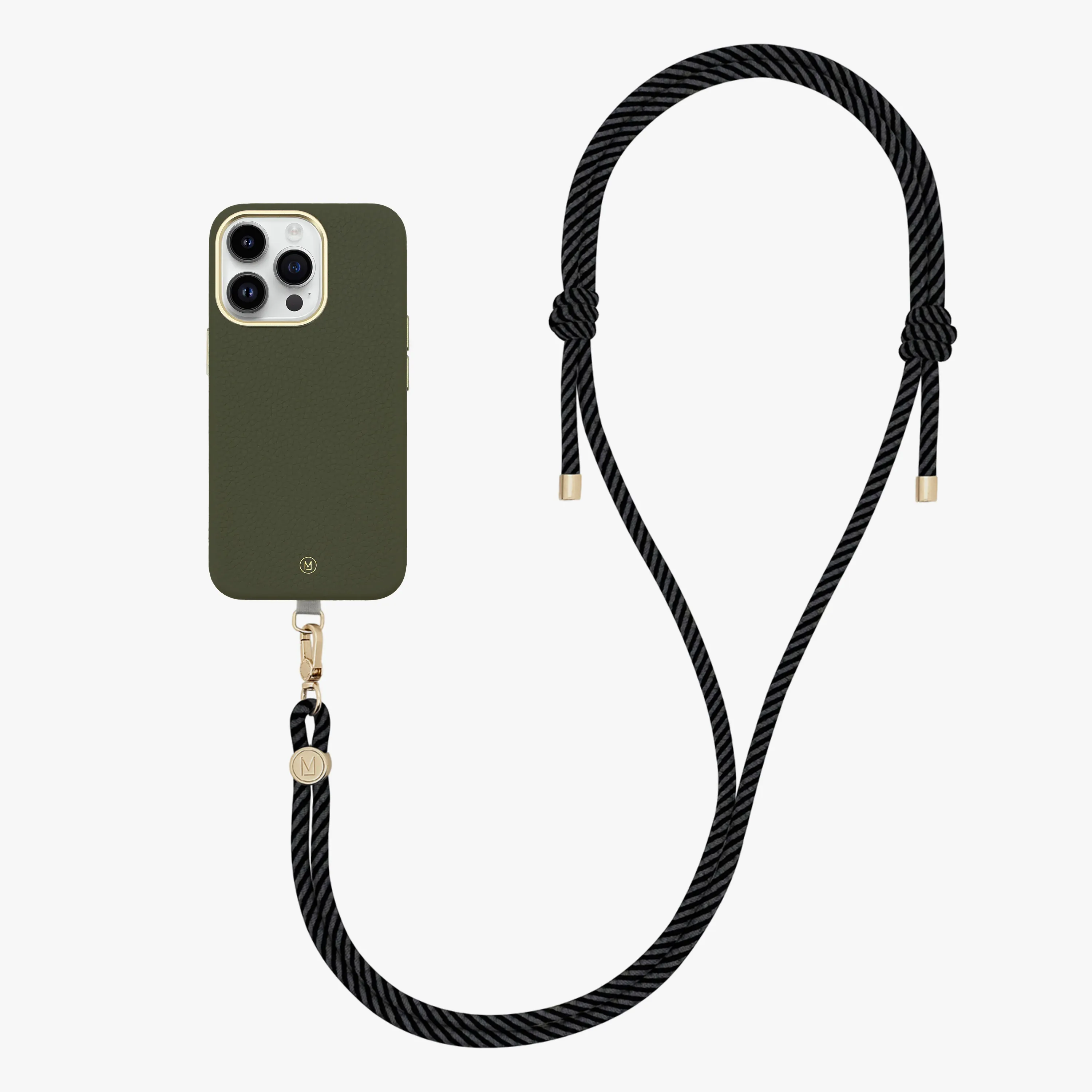 iPhone 16 Plus Leather MagSafe Case with Crossbody Rope Strap