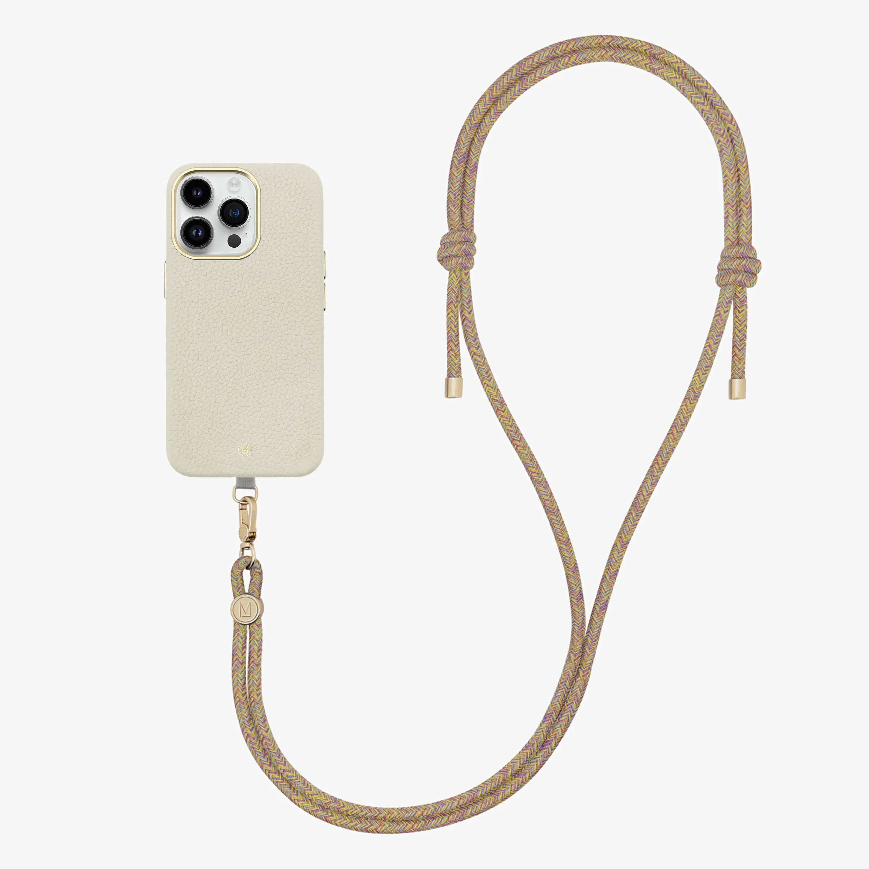 iPhone 16 Plus Leather MagSafe Case with Crossbody Rope Strap