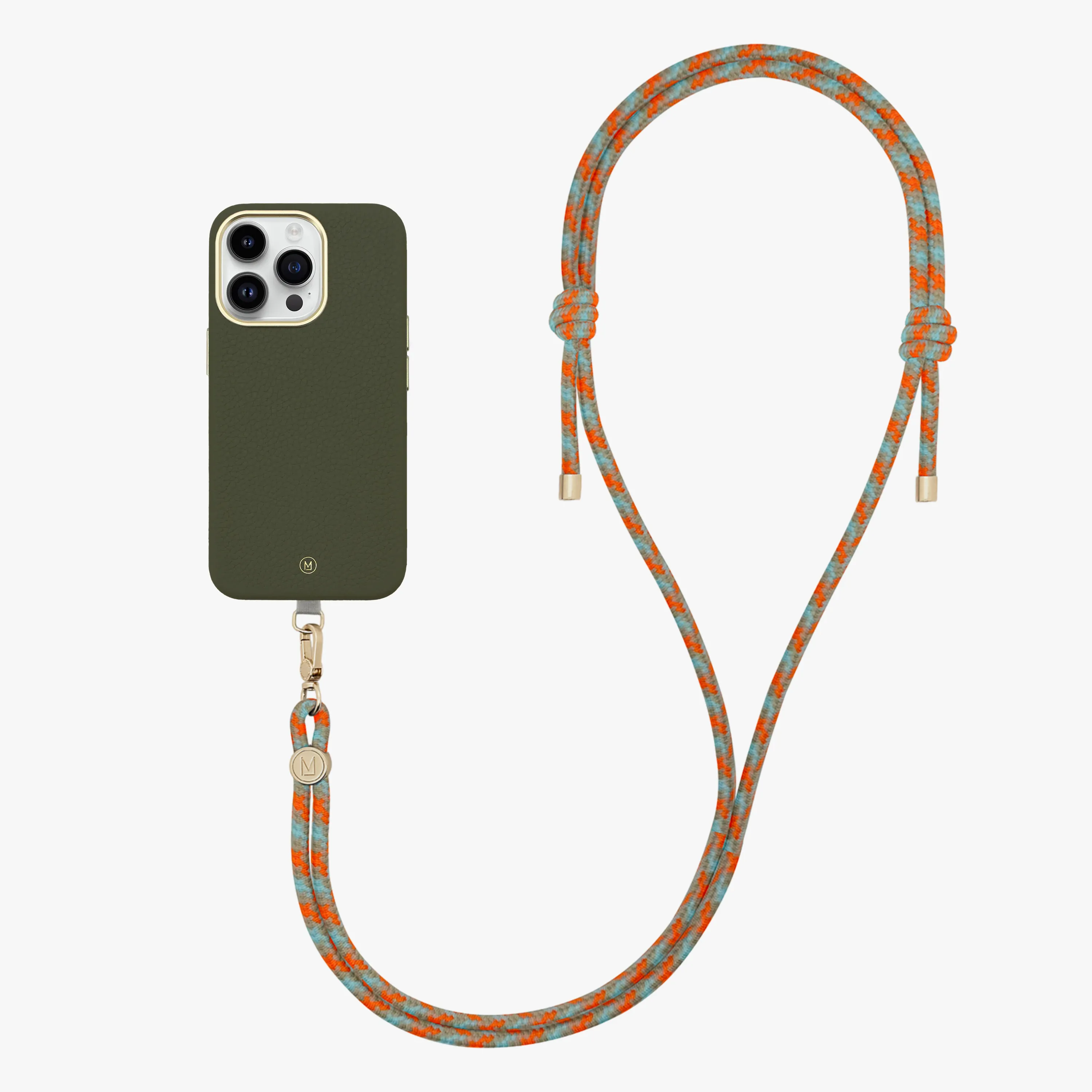 iPhone 16 Plus Leather MagSafe Case with Crossbody Rope Strap