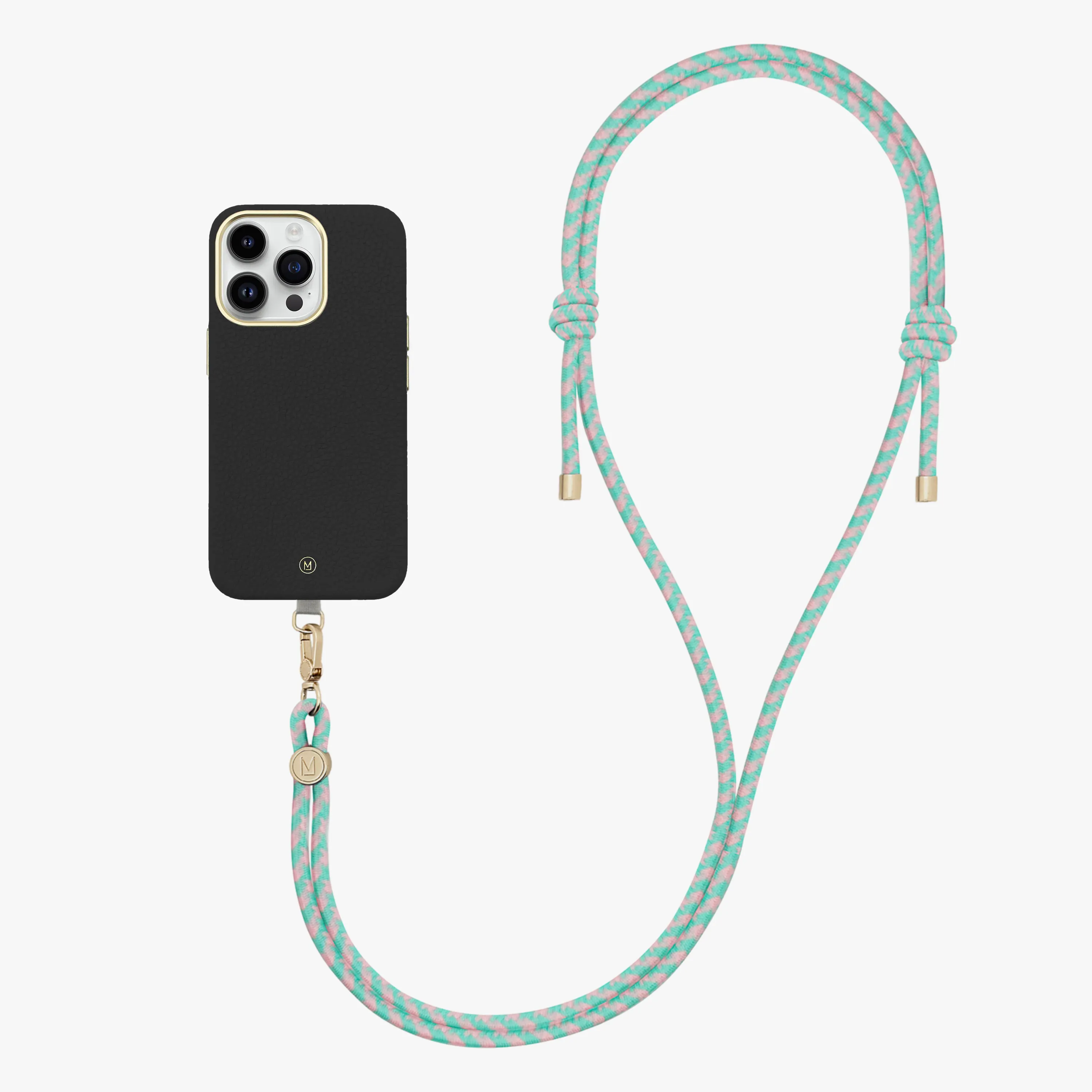 iPhone 16 Plus Leather MagSafe Case with Crossbody Rope Strap