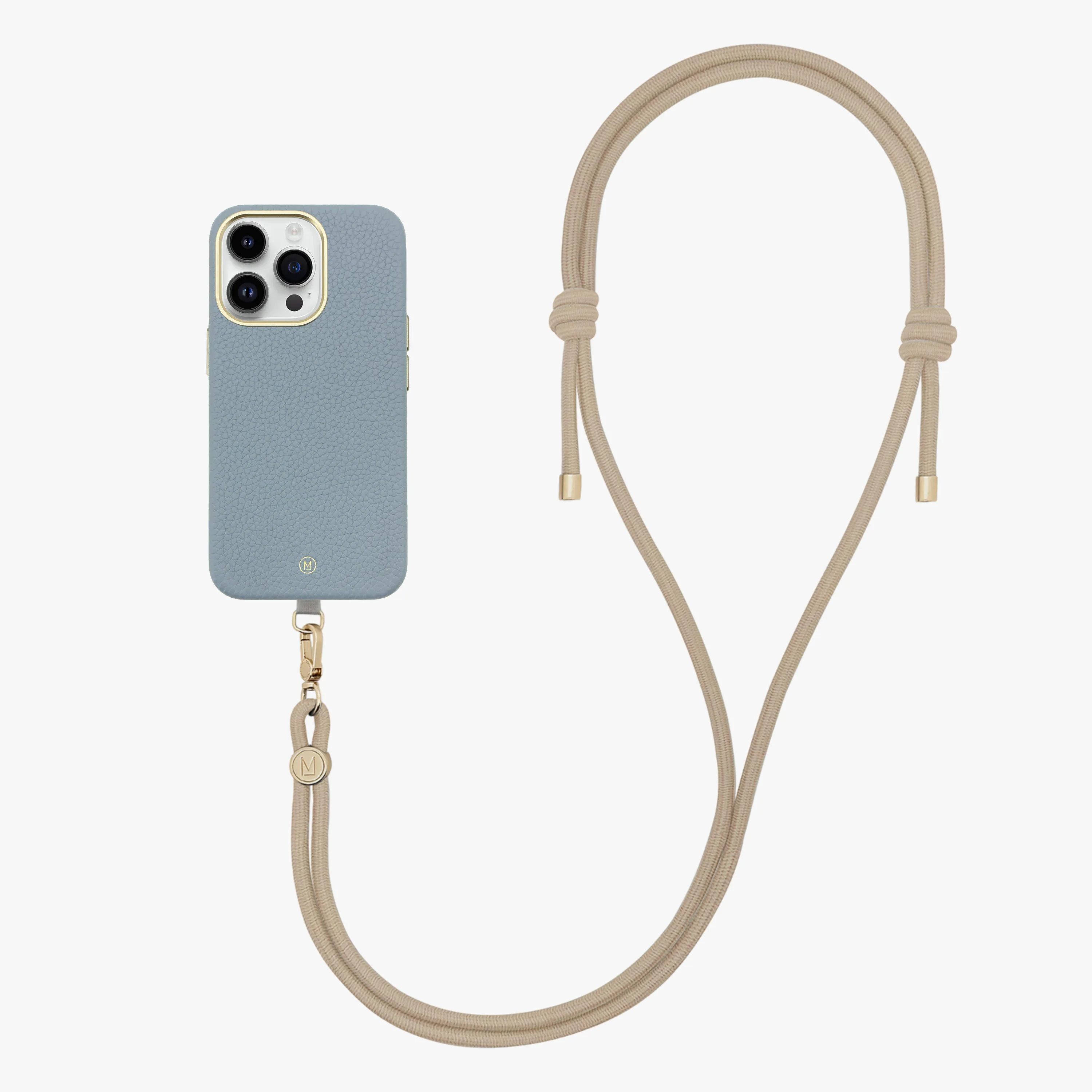 iPhone 16 Plus Leather MagSafe Case with Crossbody Rope Strap