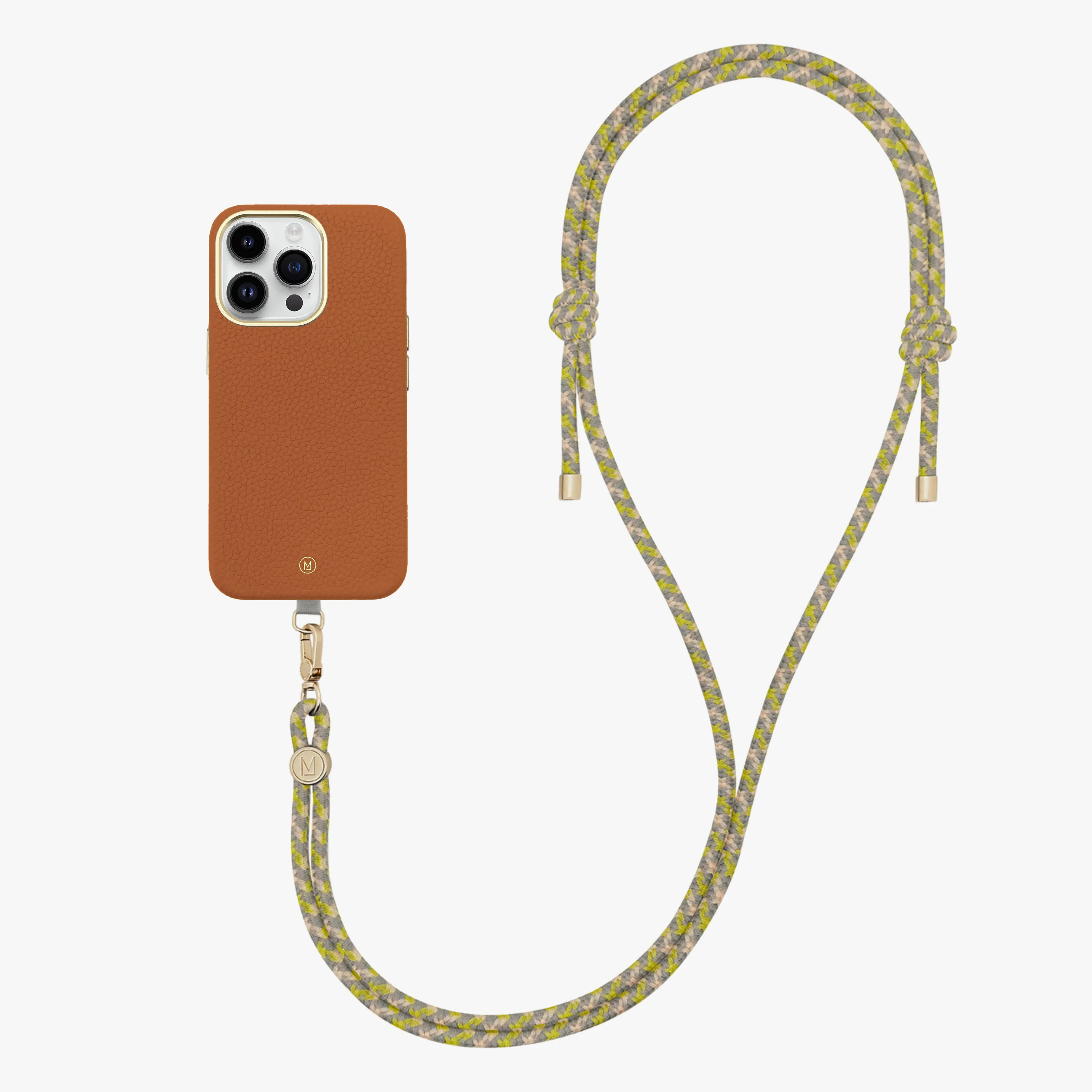 iPhone 16 Plus Leather MagSafe Case with Crossbody Rope Strap